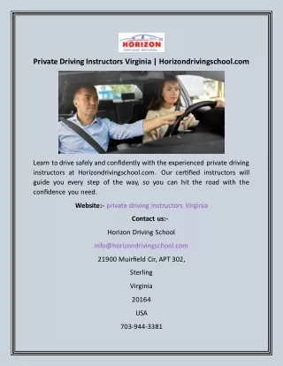 Private Driving Instructors Virginia  Horizondrivingschool