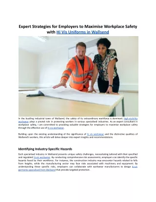 Expert Strategies for Employers to Maximise Workplace Safety with Hi Vis Uniforms in Wallsend