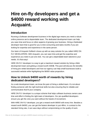 Hire on-fly developers and get a $4000 reward working with Acquaint.