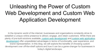 Unleashing the Power of Custom Web Development and Custom Web Application Development