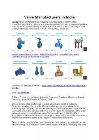 valves manufacturers in india | Induskart