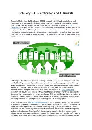Obtaining LEED Certification and Its Benefits