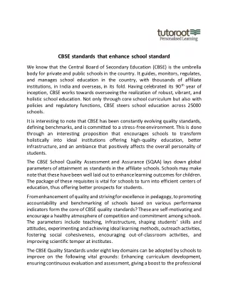 CBSE standards that enhance school standard