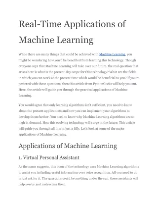 Real-Time Applications of Machine Learning