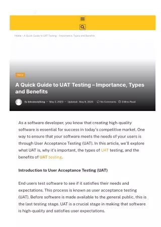 A Quick Guide to UAT Testing – Importance, Types and Benefits