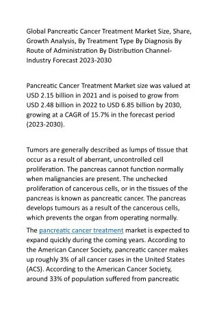 Global Pancreatic Cancer Treatment Market Size