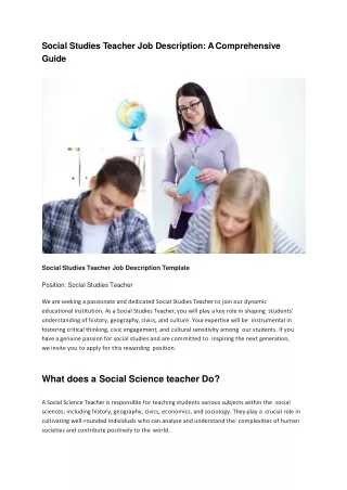 Social Studies Teacher Job Description- Comprehensive Guide