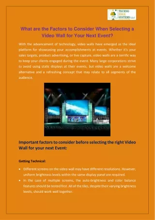 What are the Factors to Consider When Selecting a Video Wall for Your Next Event