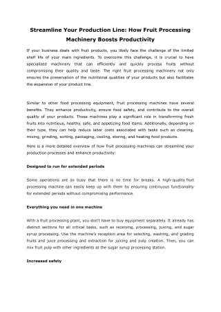Streamline Your Production Line- How Fruit Processing Machinery Boosts Productivity