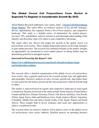 Closed Cell Polyurethane Foam Market