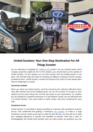 United Scooters: Your One-Stop Destination For All Things Scooter