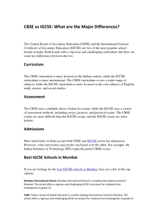 CBSE vs IGCSE What are the Major Differences