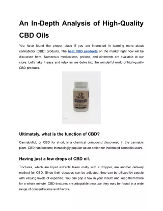 An In-Depth Analysis of High-Quality CBD Oils