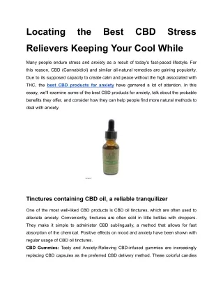 Locating the Best CBD Stress Relievers Keeping Your Cool While