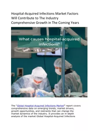 Hospital-Acquired Infections Market Factors Will Contribute To The Industry Comprehensive Growth In The Coming Years
