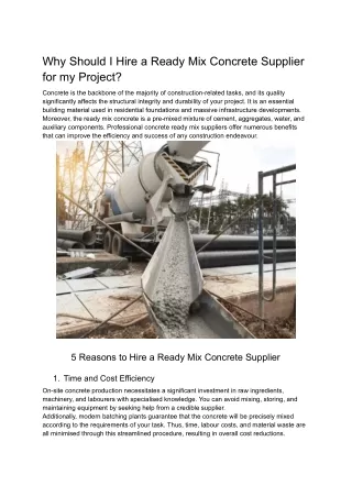 Why Should I Hire a Ready Mix Concrete Supplier for my Project_