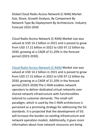 Global Cloud Radio Access Network