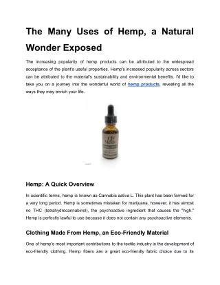 The Many Uses of Hemp, a Natural Wonder Exposed