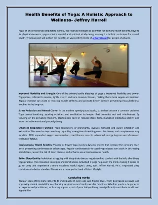 Health Benefits of Yoga A Holistic Approach to Wellness- Jeffrey Harrell