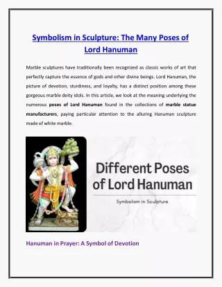 Symbolism in Sculpture: The Many Poses of Lord Hanuman