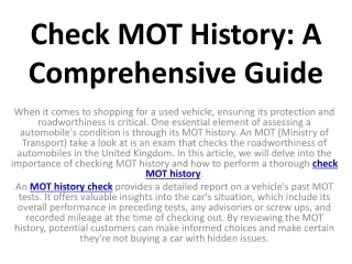 Check MOT History A Comprehensive Guide