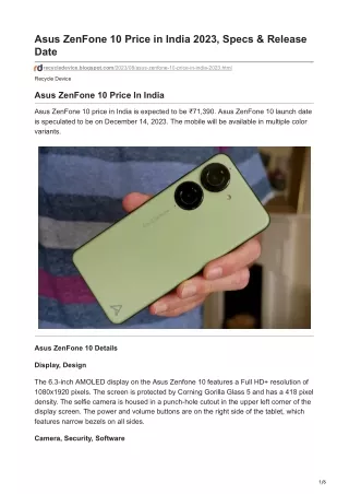 Asus ZenFone 10 Price in India 2023, Specs & Release Date