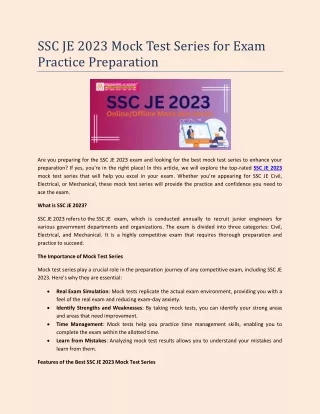 SSC JE 2023 Mock Test Series for Exam Practice Preparation