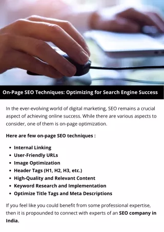 On-Page SEO Techniques: Optimizing for Search Engine Success