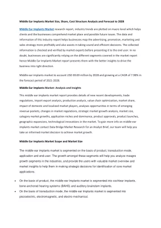 Middle Ear Implants Market Size, Share, Cost Structure Analysis and Forecast to 2028