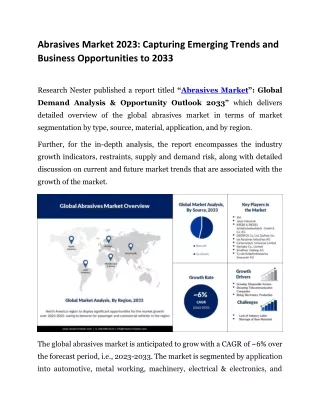 Abrasives Market: Latest Trends and Business Opportunities from 2023 to 2033