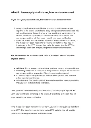 What if I lose my physical shares, how to share recover
