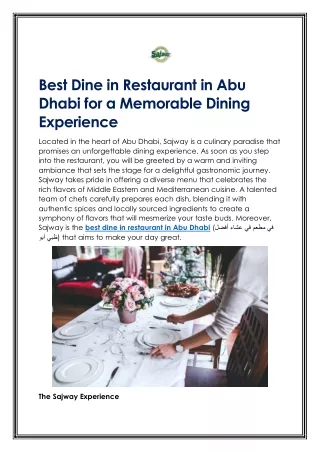 Best Dine in Restaurant in Abu Dhabi for a Memorable Dining Experience