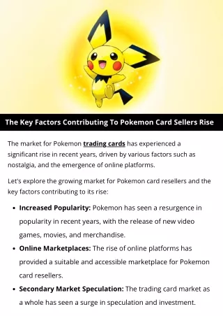 The Key Factors Contributing To Pokemon Card Sellers Rise