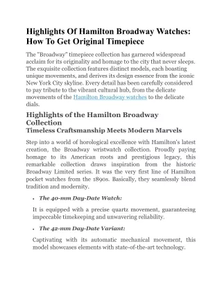 Highlights Of Hamilton Broadway Watches