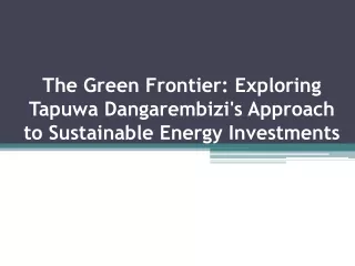 The Green Frontier Exploring Tapuwa Dangarembizi's Approach to Sustainable Energy Investments