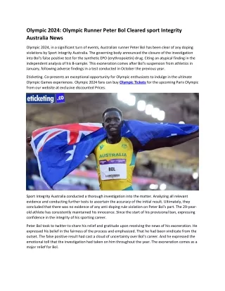 Olympic 2024 Olympic Runner Peter Bol Cleared sport Integrity Australia News