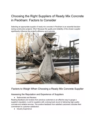 Choosing the Right Suppliers of Ready Mix Concrete in Peckham_ Factors to Consider