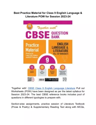 CBSE Class 9 English Language & Literature POW for Session 2023-24