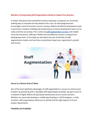 Benefits of Incorporating Staff Augmentation Model to Expand Your Business