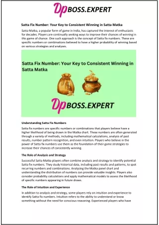 Satta Fix Number: Your Key to Consistent Winning in Satta Matka