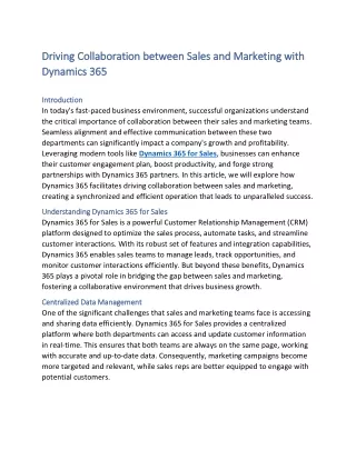 Driving Collaboration between Sales and Marketing with Dynamics 365