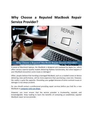 Why Choose a Reputed MacBook Repair Service Provider?