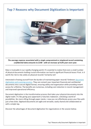 Top 7 Reasons why Document Digitization is Important