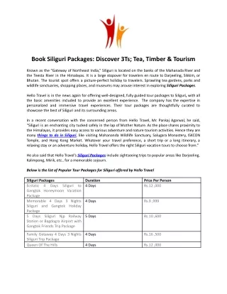 Book Siliguri Packages Discover 3Ts; Tea, Timber & Tourism.docx