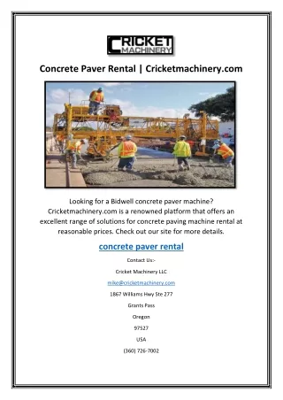 Concrete Paver Rental | Cricketmachinery.com