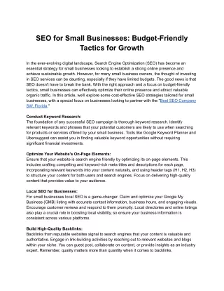 SEO for Small Businesses: Budget-Friendly Tactics for Growth