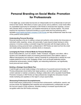 Personal Branding on Social Media: Promotion for Professionals