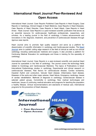 International Heart Journal Peer-Reviewed And Open Access