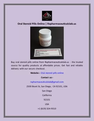 Oral Steroid Pills Online  Rxpharmaceuticalslab.us