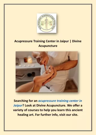 Acupressure Training Acupressure Training Center in Jaipur | DivCenter in Jaipur